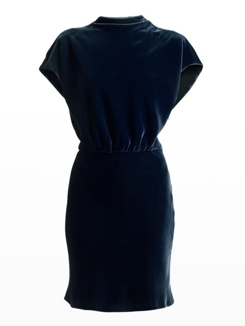 GIORGIO ARMANI Draped Cap-Sleeve Velvet Dress