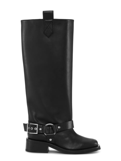 BLACK UNDER-KNEE BIKER BOOTS