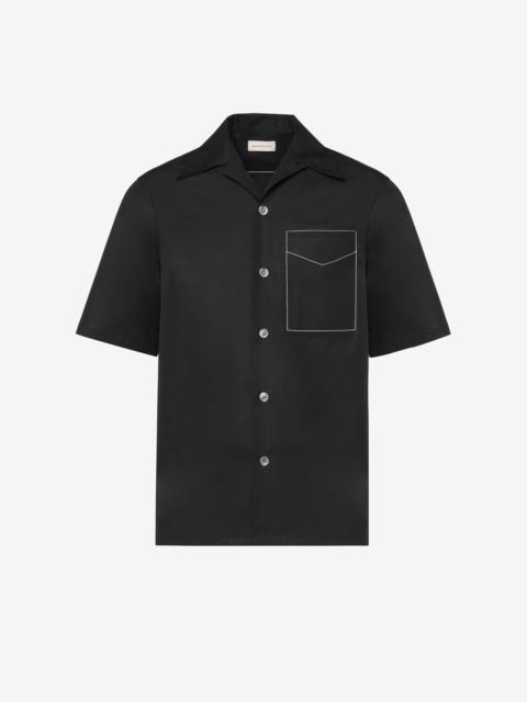 Men's Contrast Stitch Hawaiian Shirt in Black
