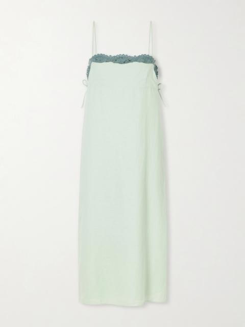 POSSE Darya Lace-trimmed Linen And Cotton-blend Midi Dress