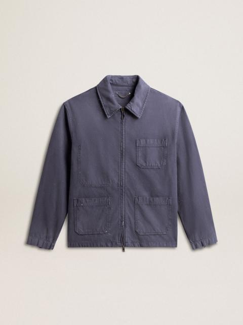 Men's blue jacket in denim cotton with distressed treatment