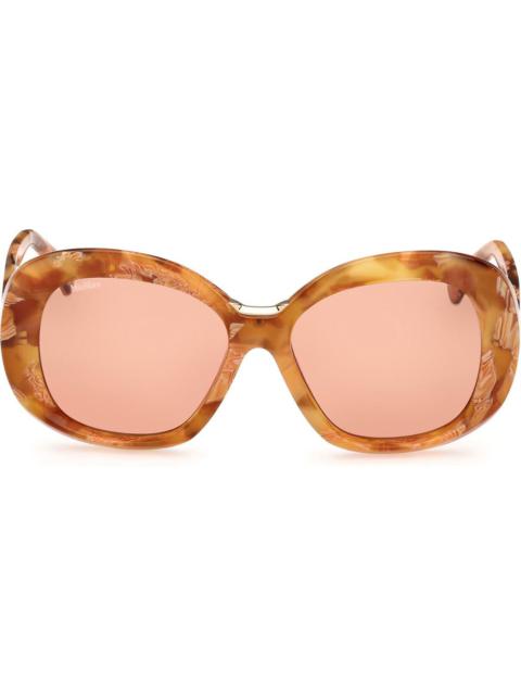 Max Mara Edna 55mm Round Sunglasses in Havana /Brown at Nordstrom