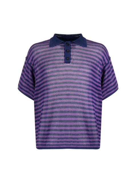 striped open-knit polo shirt