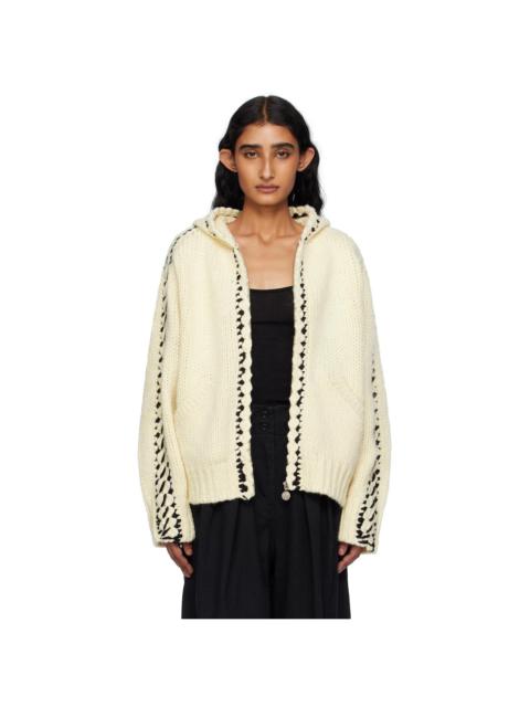 OPEN YY Beige Stitch Zip Up Knit Hoodie