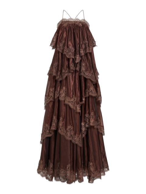 Aje. Ophelia Lace-Trimmed Gown brown
