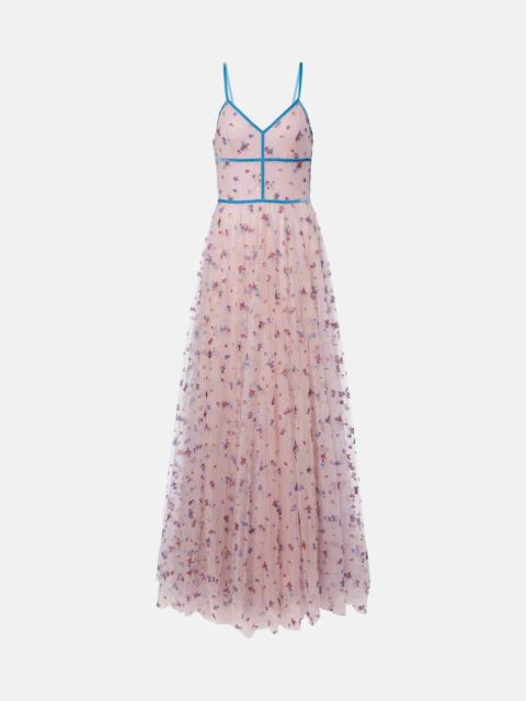 COSTARELLOS Floral lace-trimmed tulle gown