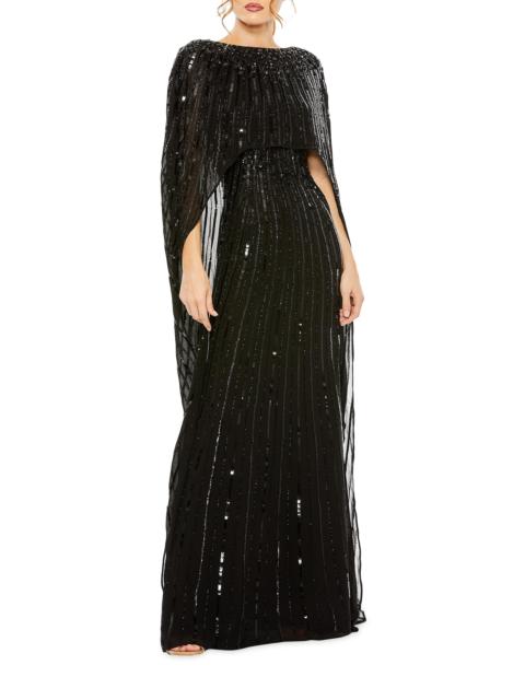 MAC DUGGAL Women's Sequined Column Cape Gown - Black