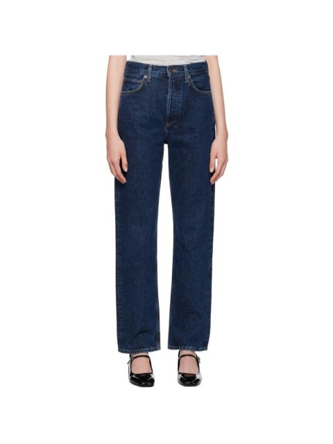 Navy 90's Pinch Waist High Rise Straight Jeans