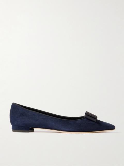 Manolo Blahnik Reador 10 Bow-detailed Suede Point-toe Flats