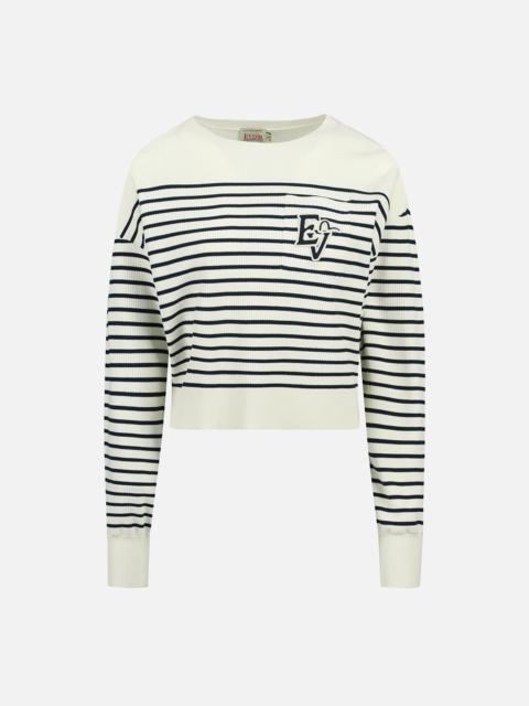 EVISU LOGO BADGE POCKET STRIPE SWEATER