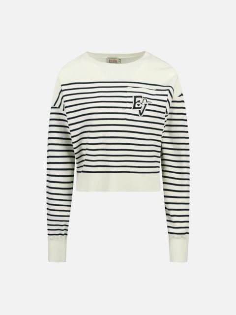 EVISU LOGO BADGE POCKET STRIPE SWEATER