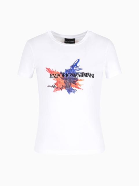 EMPORIO ARMANI ASV organic-jersey T-shirt with abstract embroidery and logo