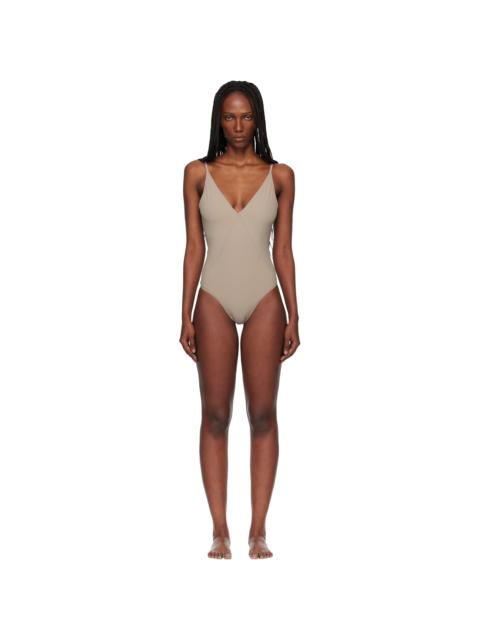 Rick Owens Taupe Temple Deep V Bather Swimsuit