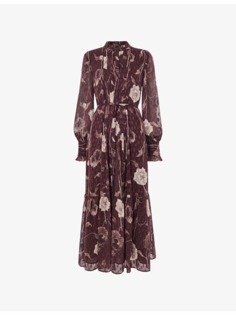 WHISTLES Floral-Print Tie-Waist Woven Midi Dress