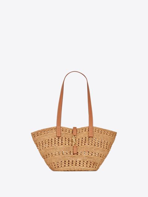 SAINT LAURENT panier small bag in crochet raffia and smooth leather