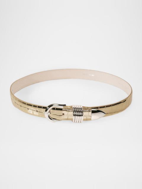 DÉHANCHE Hollyhock Mirror Croc-Embossed Leather Belt