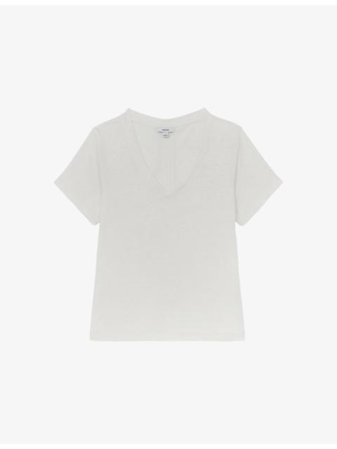 REISS Lola V-Neck Linen T-Shirt
