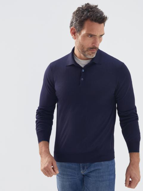 Virgin wool and cashmere polo-style lightweight sweater