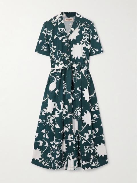EMPORIO SIRENUSE Claudia Belted Pleated Floral-print Cotton Midi Dress