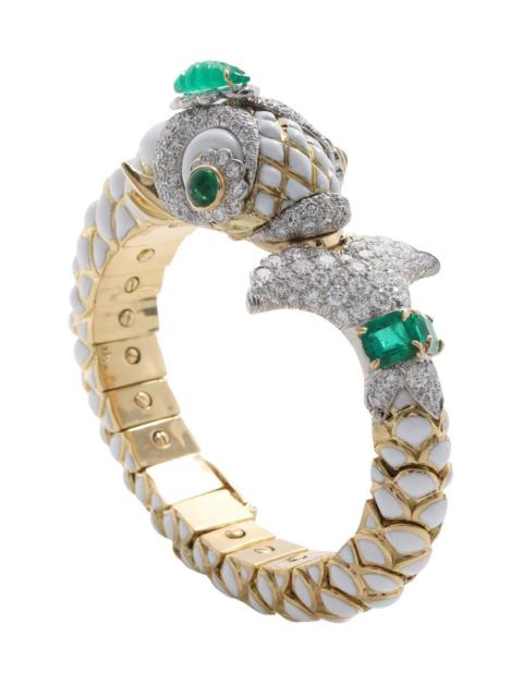 DAVID WEBB Diamond Emerald Couture Fish Bracelet
