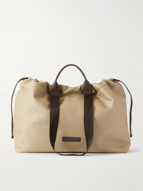Brunello Cucinelli Leather-Trimmed Raffia Weekend Bag