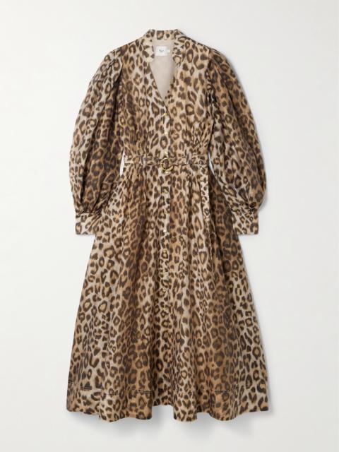 Aje. Isabella Belted Leopard-print Tencel Lyocell-blend Midi Shirt Dress