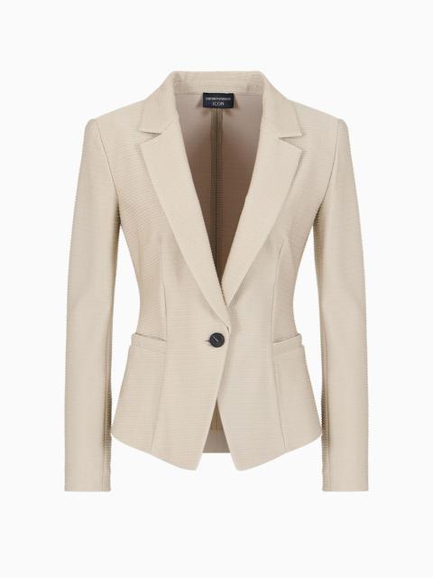 Icon lapel jacket in jacquard fabric with micro-wavy embossed ribbing