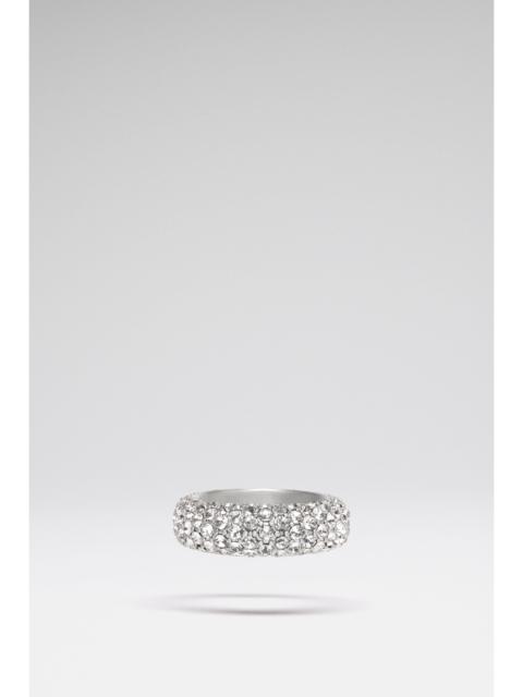 Amina Muaddi CAMERON RING WHITE CRYSTALS WITH SILVER BASE