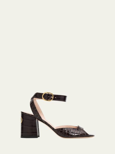 Valentino 75mm Fawcette Croc-Embossed Leather Sandals