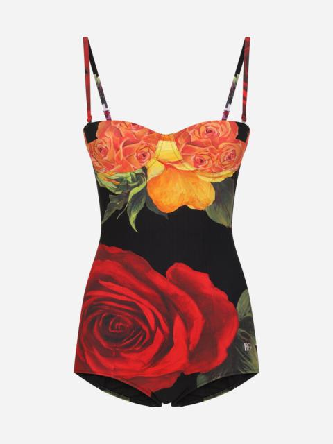 Dolce & Gabbana Rose-print balconette one-piece swimsuit