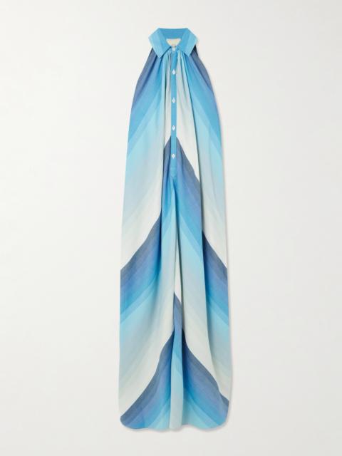 MARRAKSHI LIFE Striped Dégradé Cotton Halterneck Maxi Shirt Dress