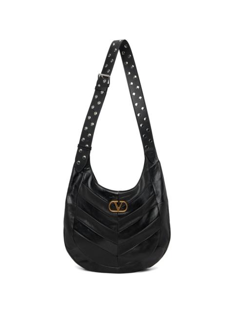 Valentino Black Boho Nappa Leather Chevron Pattern Bag