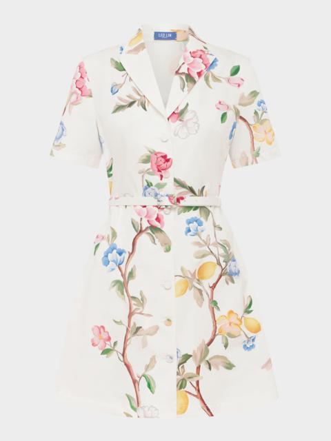 LEO LIN Brigitte Belted Floral Cotton Mini Dress