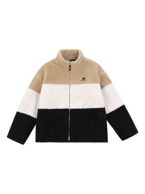 New Balance Plus Colorblock Patch Detail Zip Up Teddy Jacket 'White Tan Black' 6DC44823-BEI