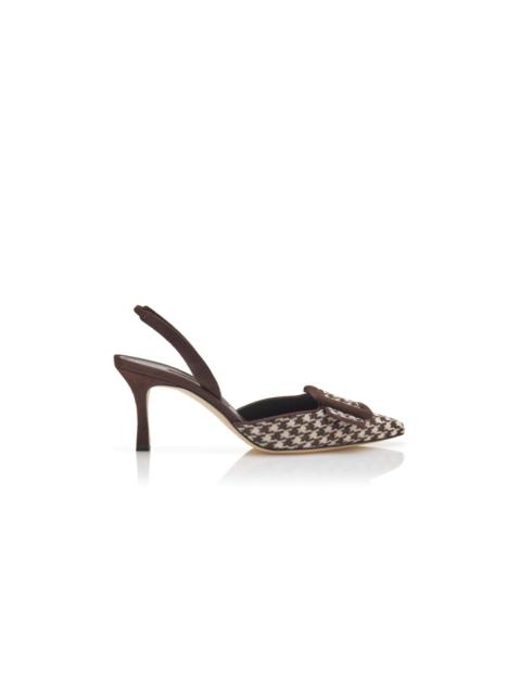 Manolo Blahnik Dark Brown and Cream Wool Slingback Pumps