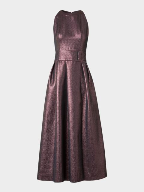 AKRIS Sleeveless Belted Metallic Midi Dress