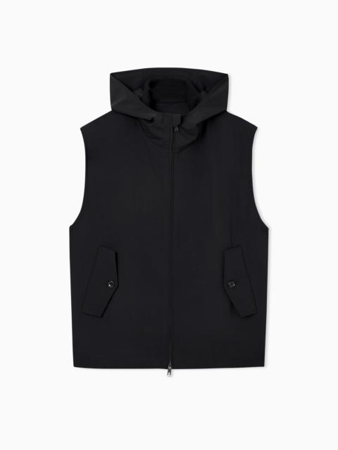EMPORIO ARMANI HOODED SLEEVELESS JACKET IN COMPACT STRETCH WOOL CANVAS