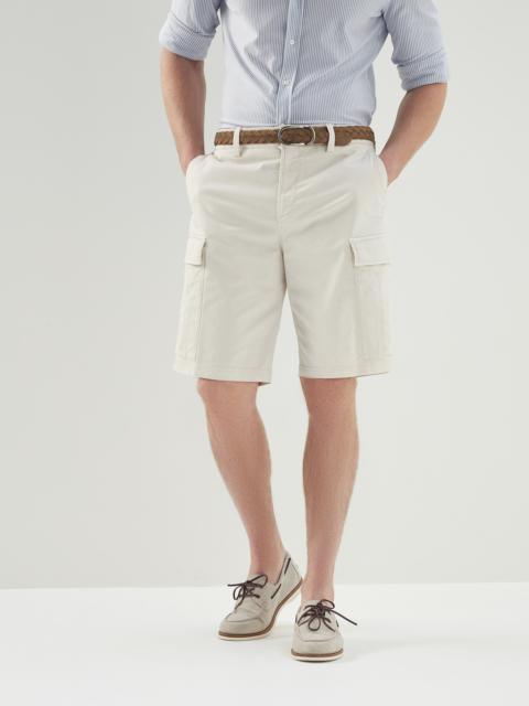 Brunello Cucinelli Garment-dyed Bermuda shorts in American Pima comfort cotton gabardine with cargo pockets