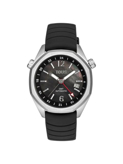 TOUS gmt automatic Watch with black silicone strap, steel case and mother-of-pearl face TOUS Now.