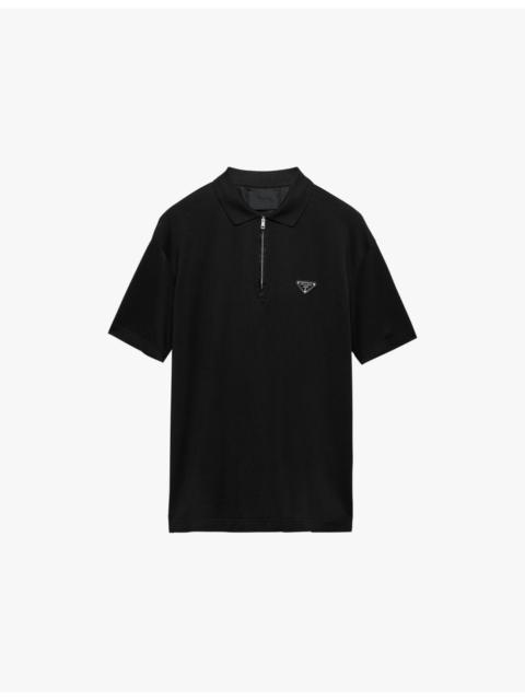 Prada Brand-plaque boxy-fit cotton-piqué polo shirt