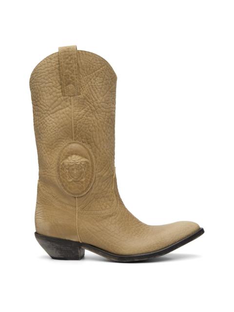 VERSACE Beige Houston Leather Texan Boots