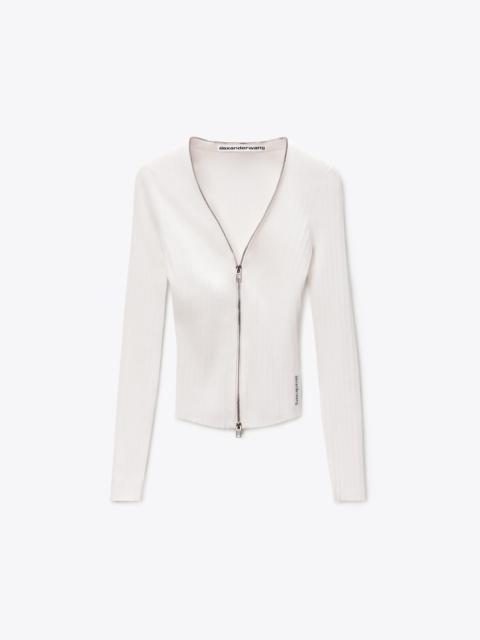 Alexander Wang V-NECK LONG SLEEVE POINTELLE ZIP CARDIGAN