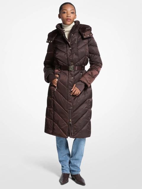 MICHAEL KORS Faux Fur Trim Belted Puffer Coat