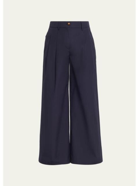 Lafayette 148 New York Park Wide-Leg Organic Cotton Poplin Pants