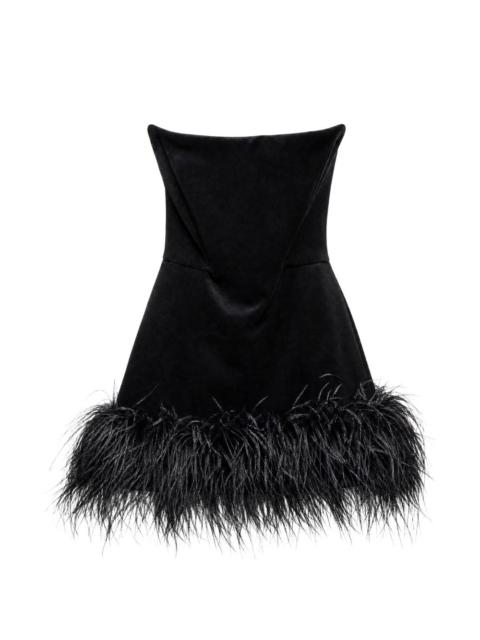 BRONX BANCO feather-trim strapless mini dress