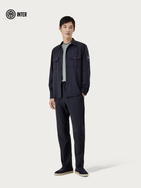 Canali MIDNIGHT BLUE WOOL, SILK AND LINEN CANVAS SHIRT JACKET - INTER COLLECTION