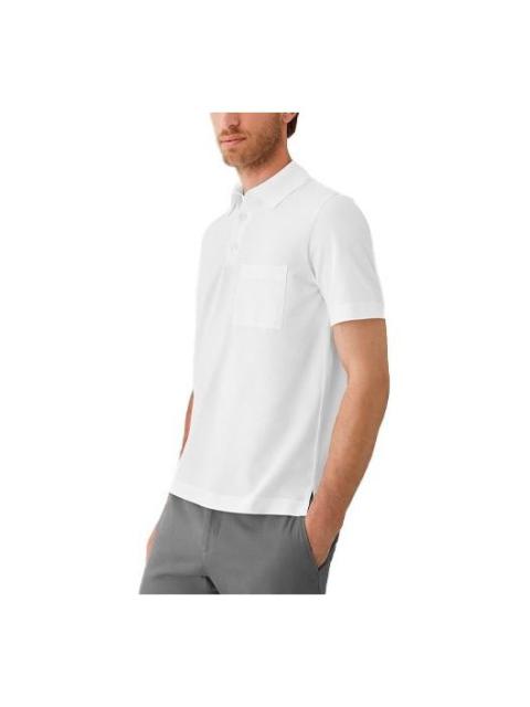 Hermès Men's HERMES SS21 H Solid Color Short Sleeve Button Polo Shirt White H072325HA90