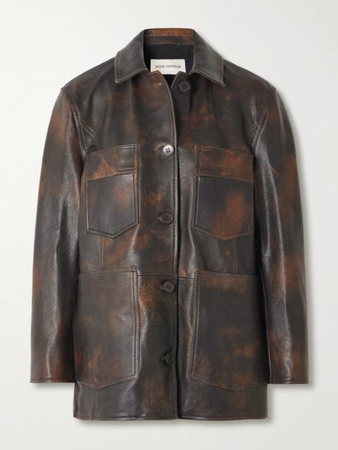 NOUR HAMMOUR Seleste Paneled Distressed Leather Jacket
