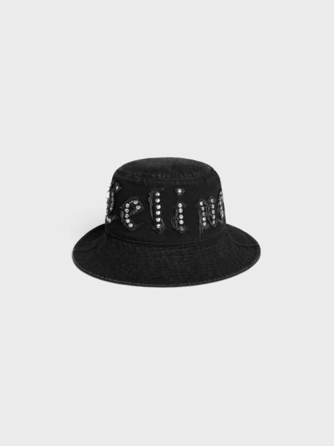 celine gothic bucket hat with drawstring in rigid cotton