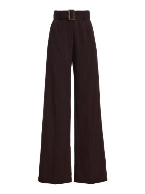 MATTHEW BRUCH Belted Stripe Wide Leg Trouser